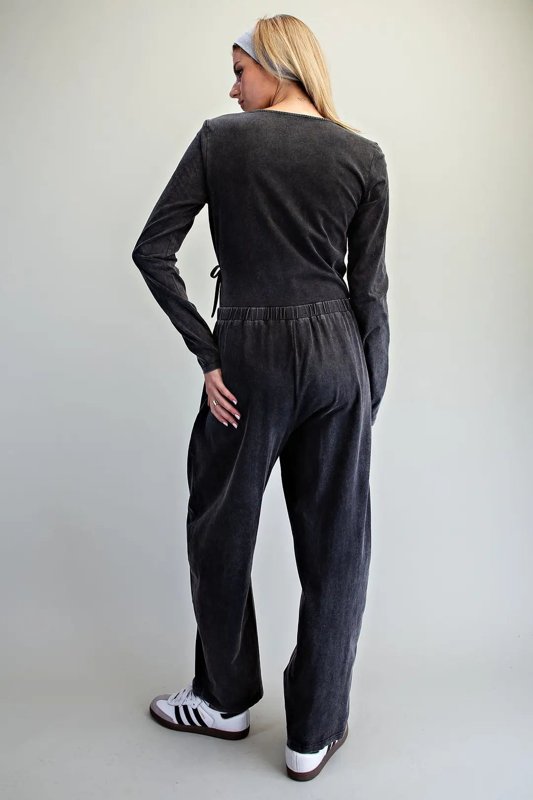 Mineral Washed Wrap Side Tie Jumpsuit