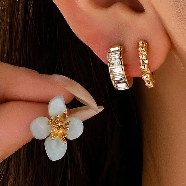 Flower Stud & Baguette Set