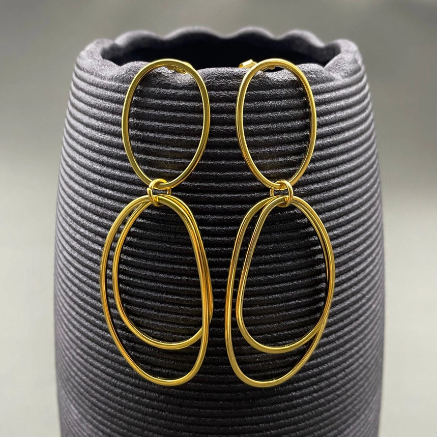 18K Gold Simple Coil Dangle Earrings