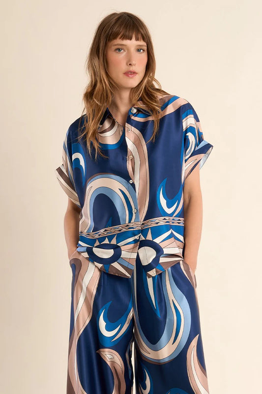 Satin Navy Athena Shirt