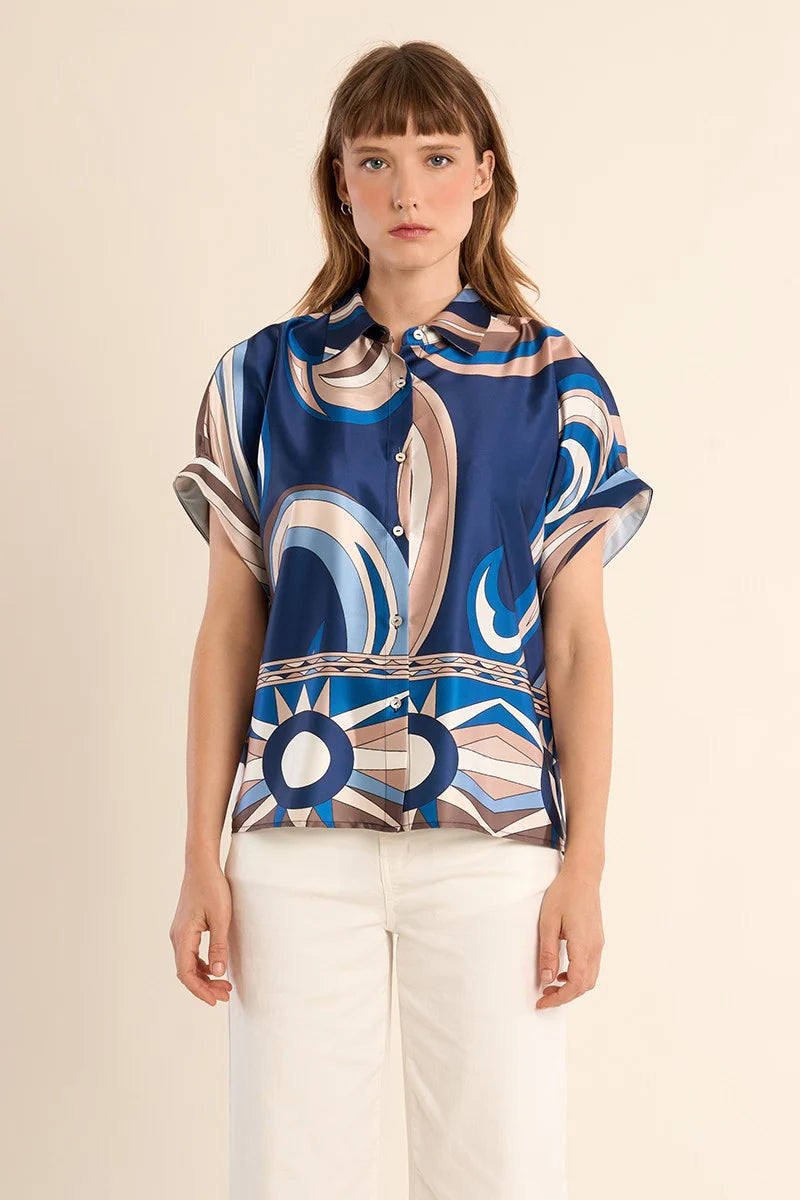 Satin Navy Athena Shirt