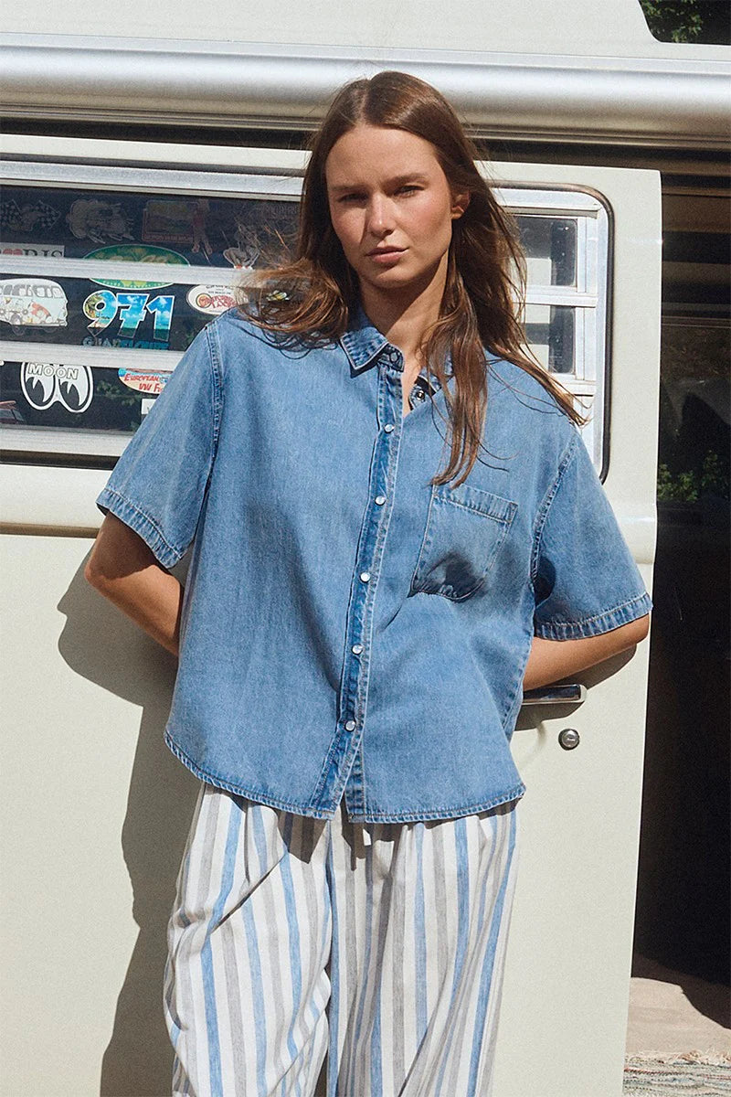 Pocket Short Sleeve Denim Shirt