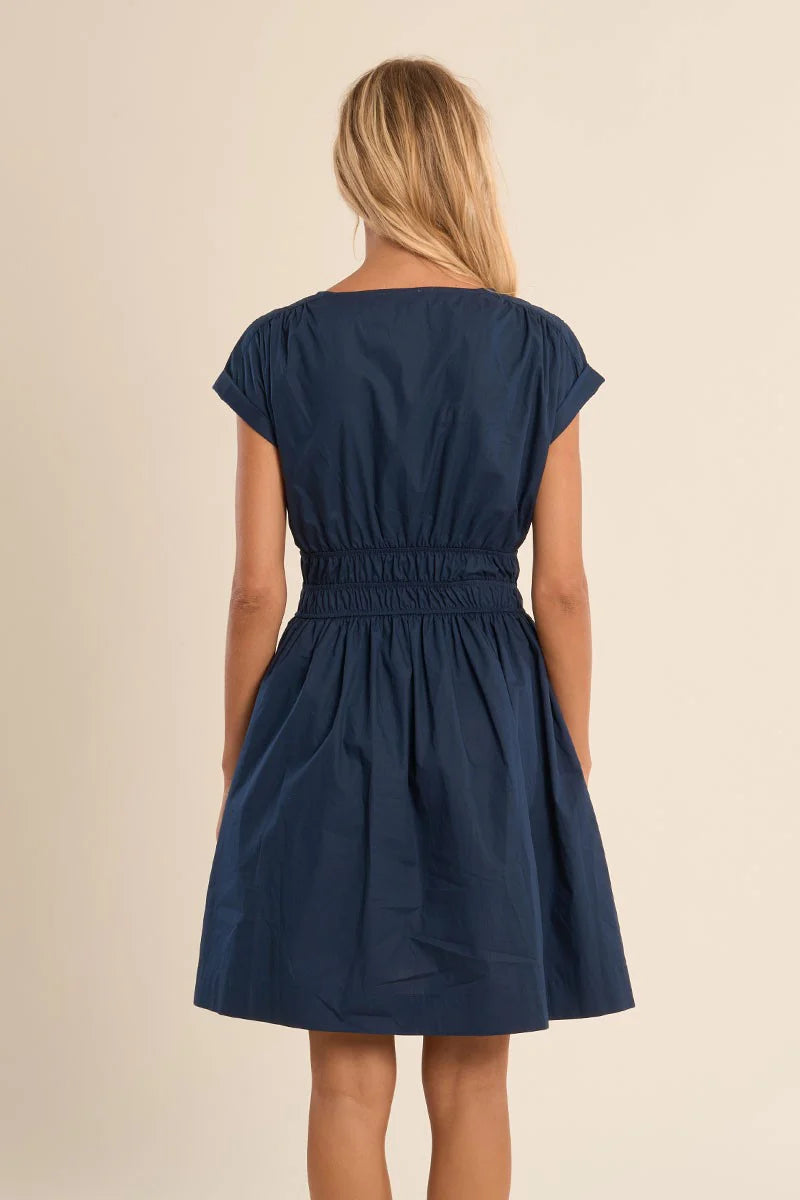 V Neck Ruched Waist Dress