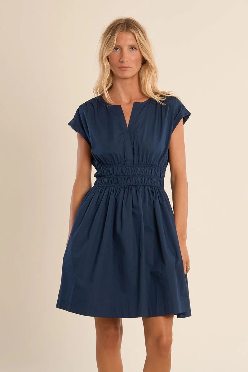 V Neck Ruched Waist Dress