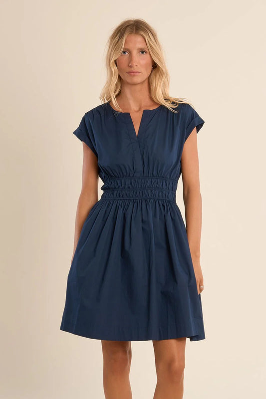 V Neck Ruched Waist Dress