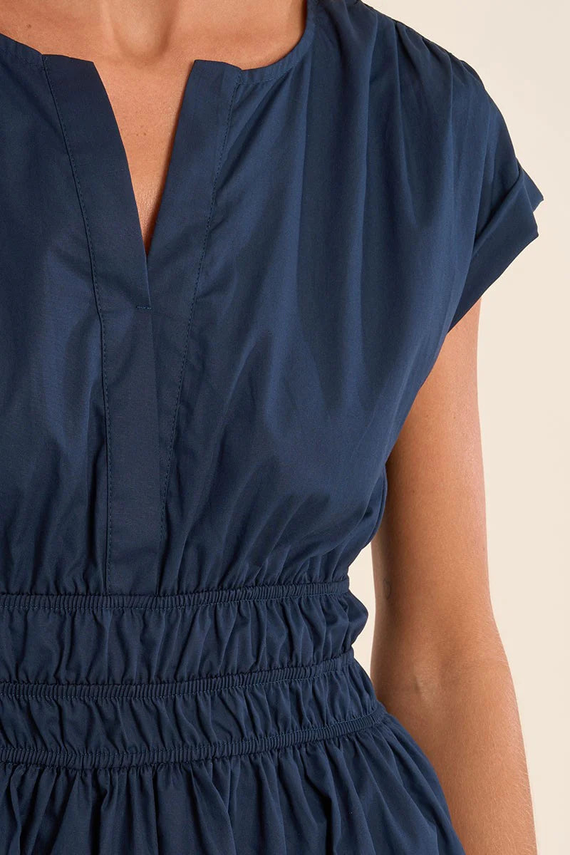 V Neck Ruched Waist Dress