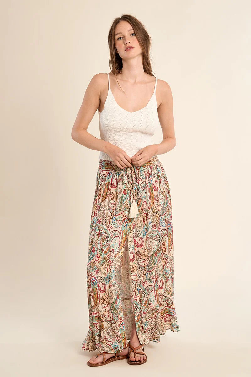 Long Cashmere Print Skirt
