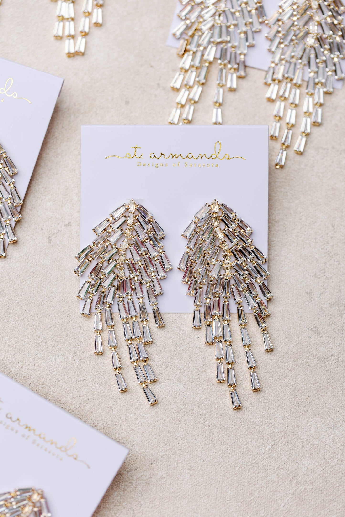 Crystal Waterfall Maxi Tassel Holiday Statement Earrings