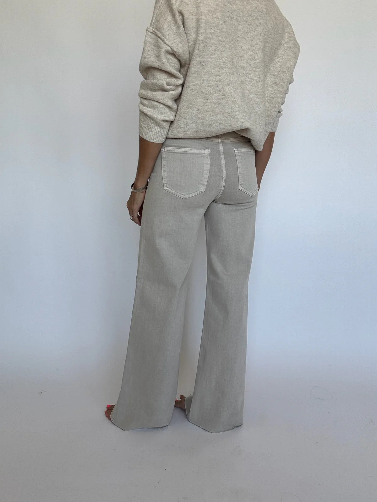 Risen Oatmeal Tummy Control Wide Leg Jeans