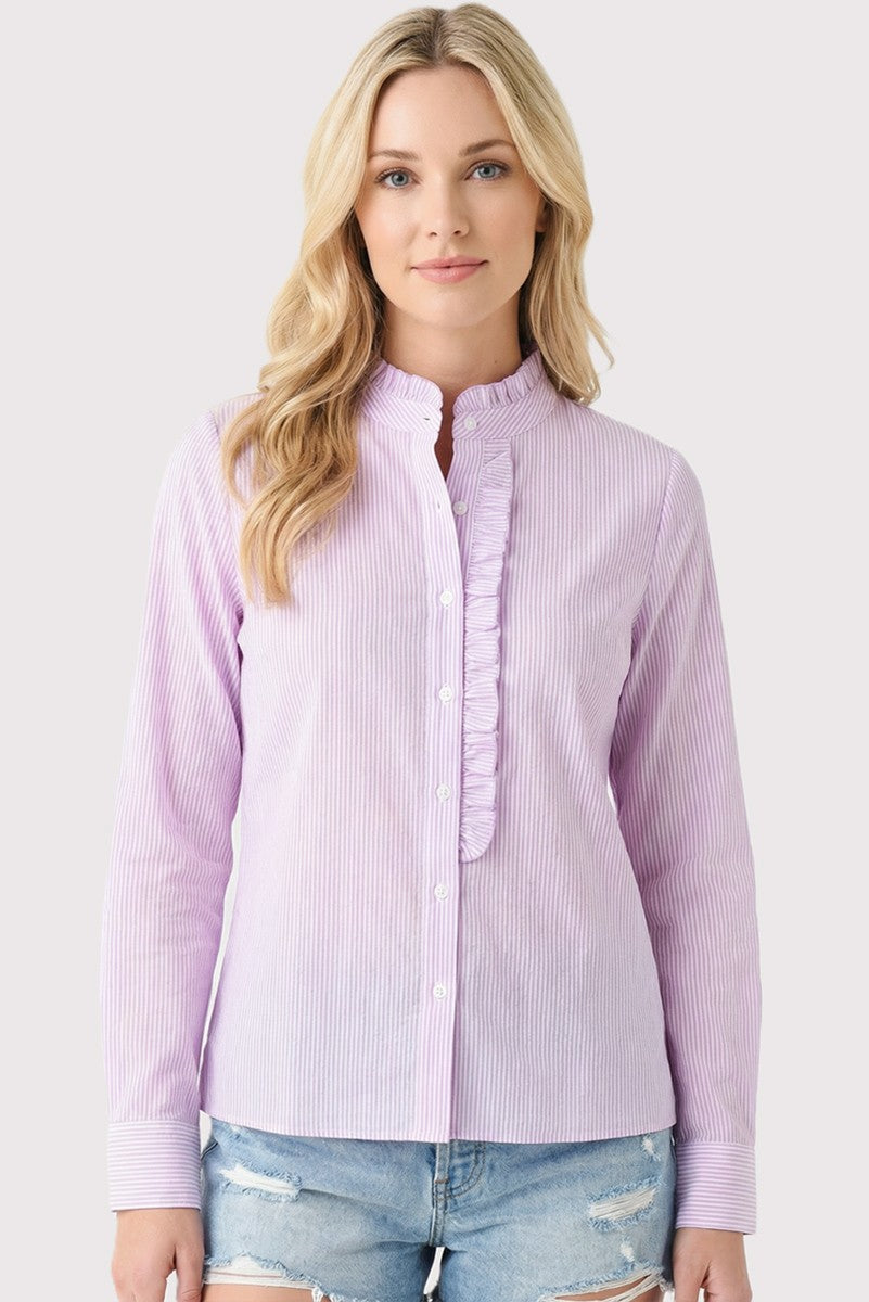 Frill Neck Pinstriped Shirt
