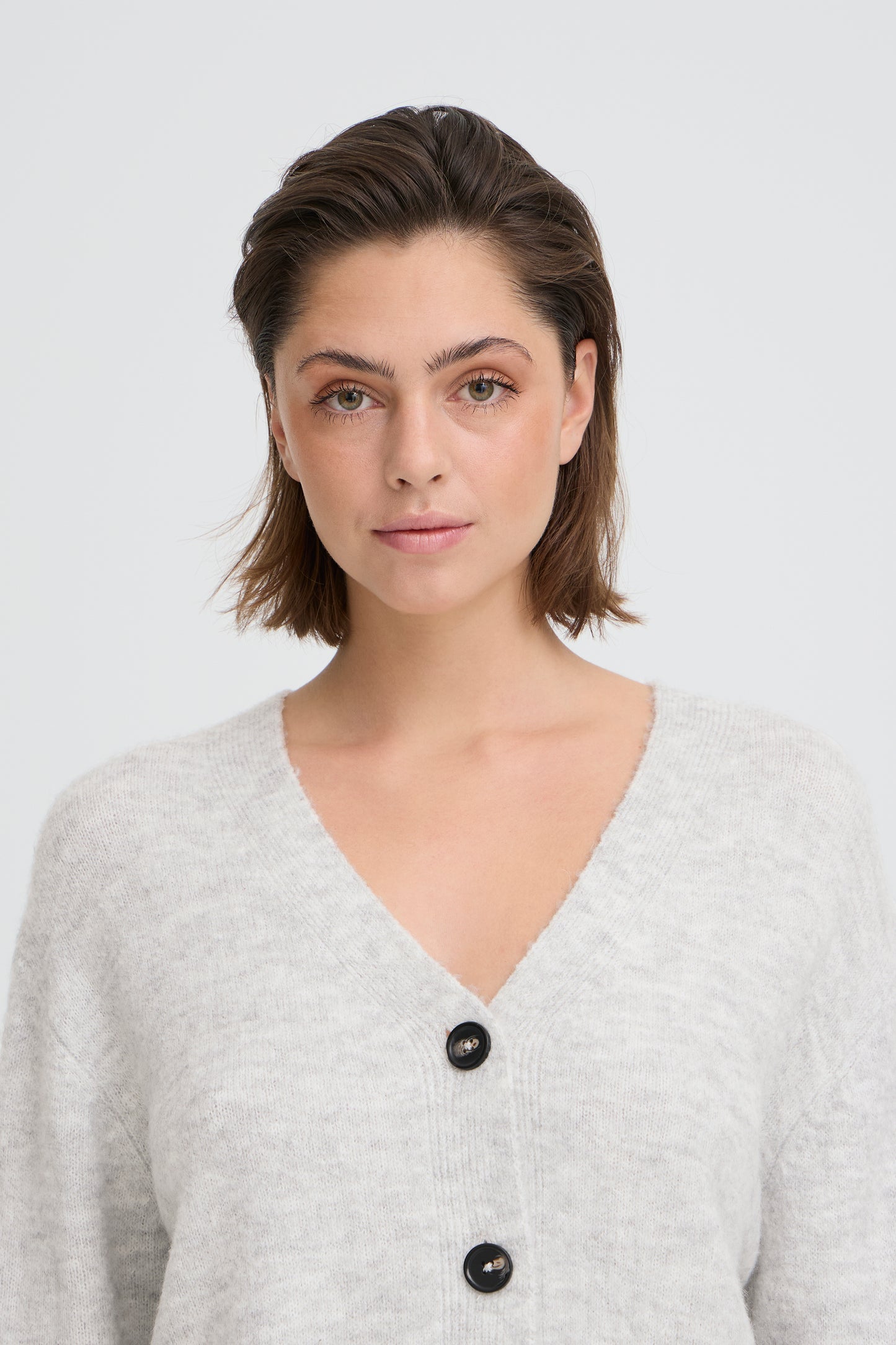 Light Grey Knitted Button Up Cardigan