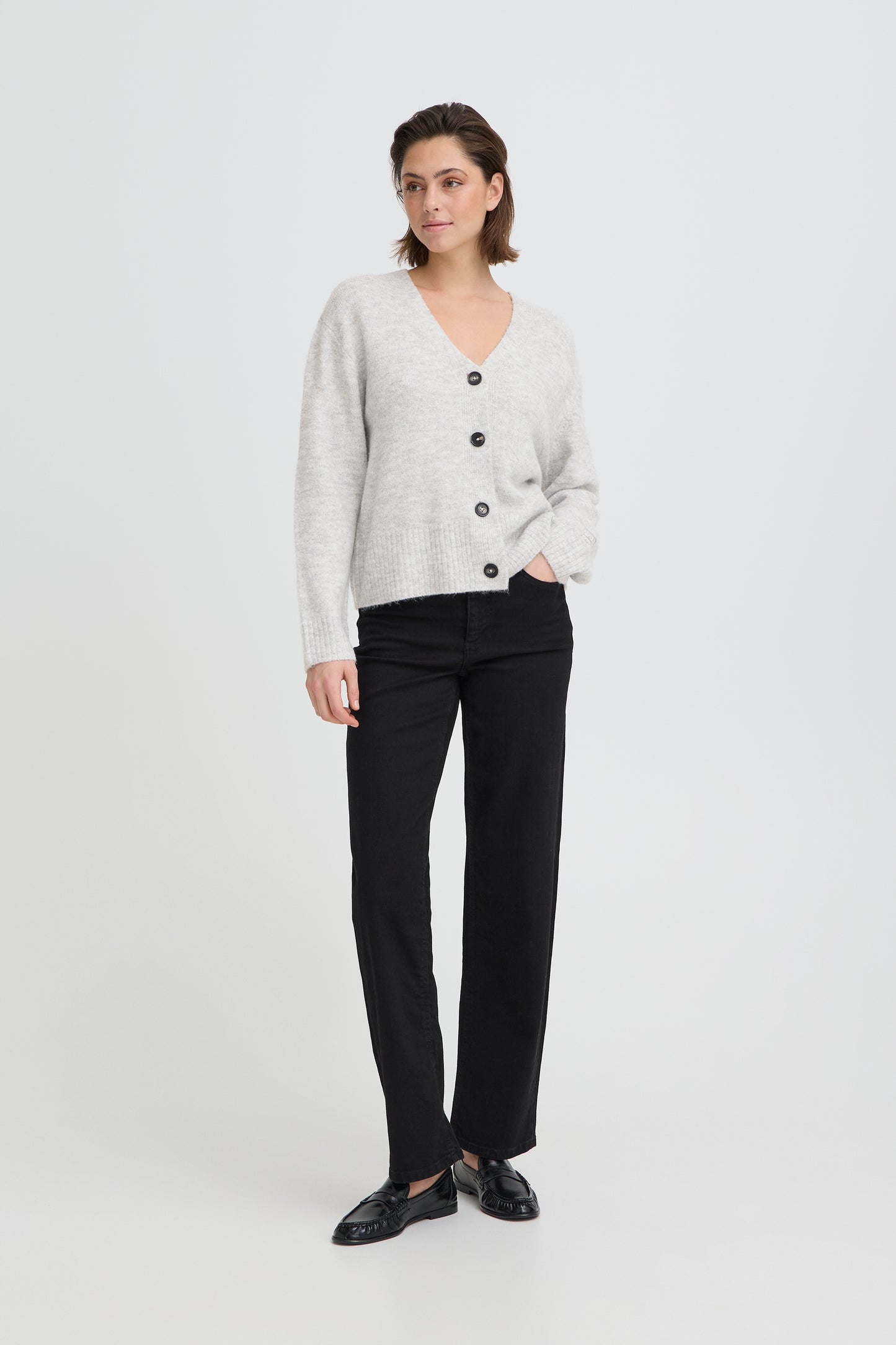 Light Grey Knitted Button Up Cardigan