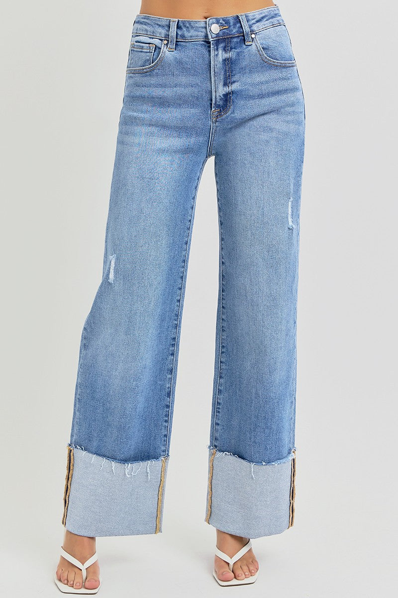 Risen High Rise Ankle Wide Cuffed Jeans