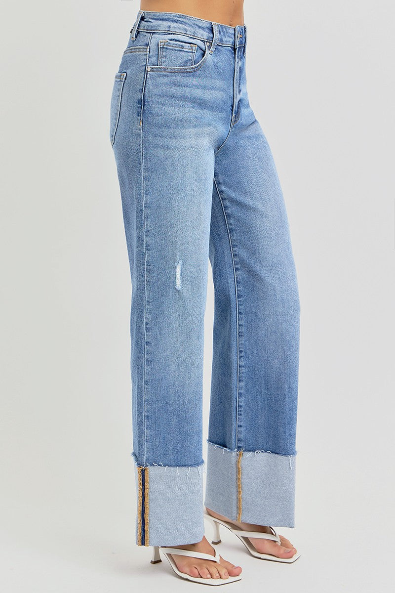 Risen High Rise Ankle Wide Cuffed Jeans