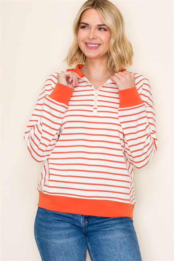 Perfectly Persimmon Stripe 1/2 Zip Sweatshirt