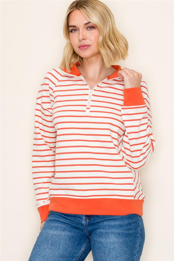 Perfectly Persimmon Stripe 1/2 Zip Sweatshirt