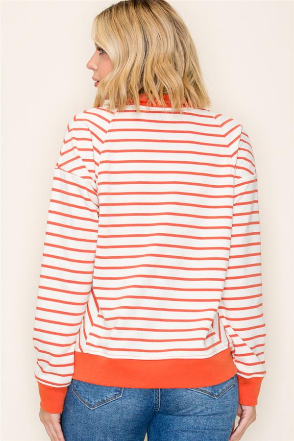 Perfectly Persimmon Stripe 1/2 Zip Sweatshirt