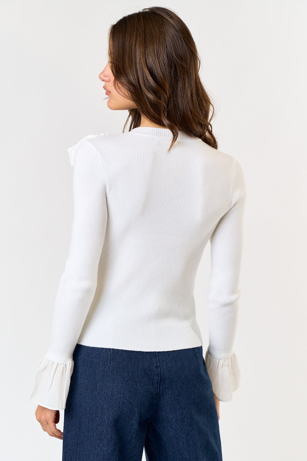Shoulder Satin Bow Ribbed Sweater Top