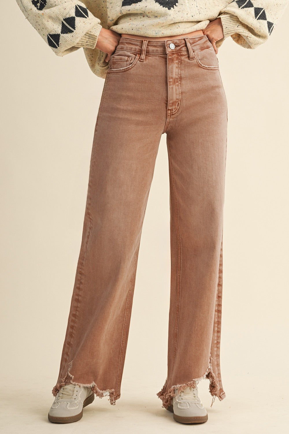 AnnieWear Asymmetrical Hem Jeans Mocha
