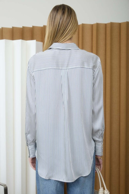 Pinstripe Satin Long Sleeve Shirt