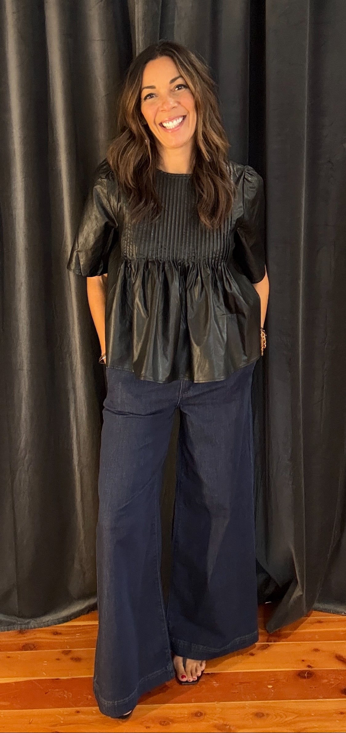 Leather PinTuck Detail Blouse