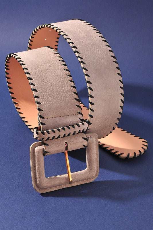 Contrast Whip Stitch Cover Buckle Belt
