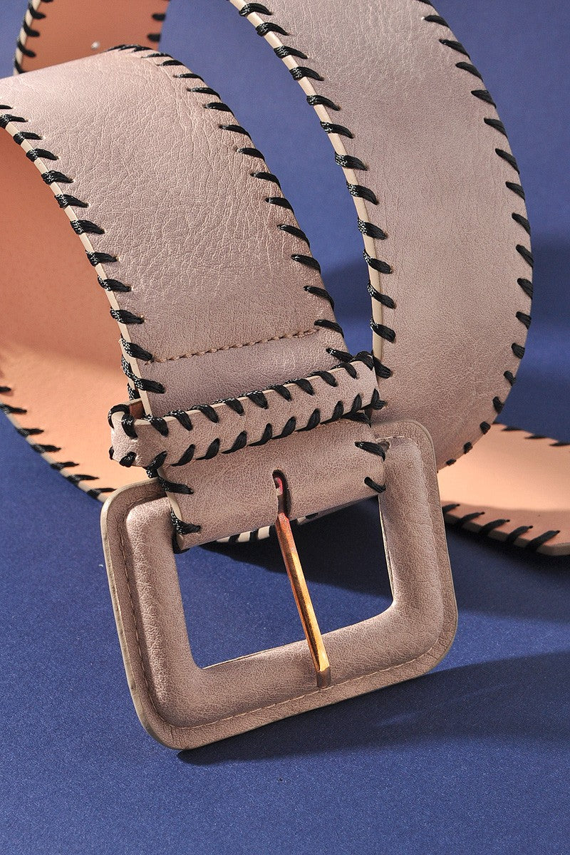 Contrast Whip Stitch Cover Buckle Belt