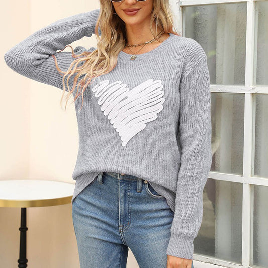 Loose Jacquard Pullover Heart Sweater