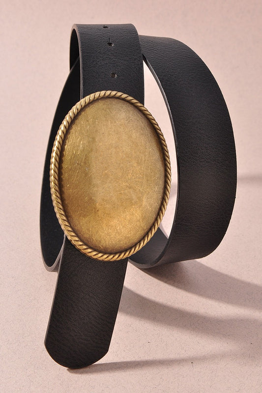 Western Oval Buckle Leather Belt