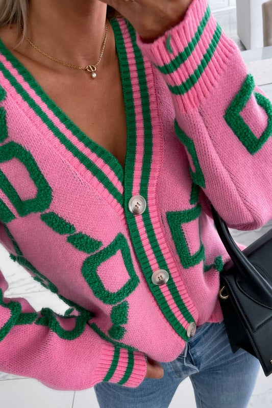 Pattern Texture Button Down Cardigan