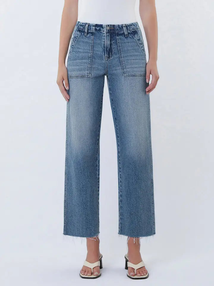 VERVET High Rise Patch Pocket Slim Wide Jeans