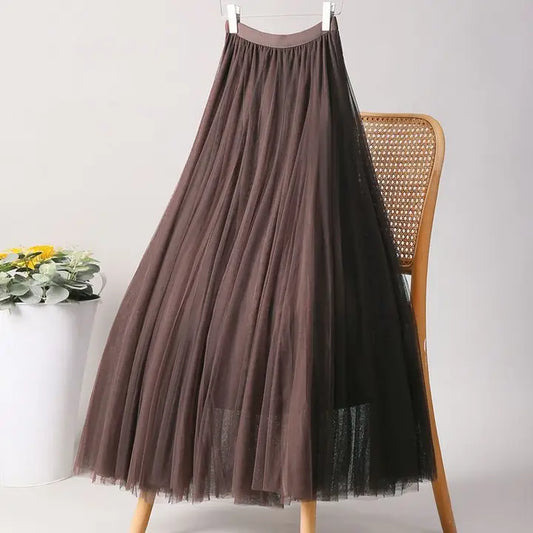 Elastic-Waist Mesh Tulle A-Line Skirt