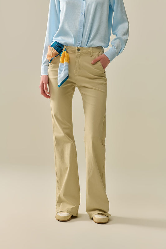 Comfy Stretchy Beige Flared Pants