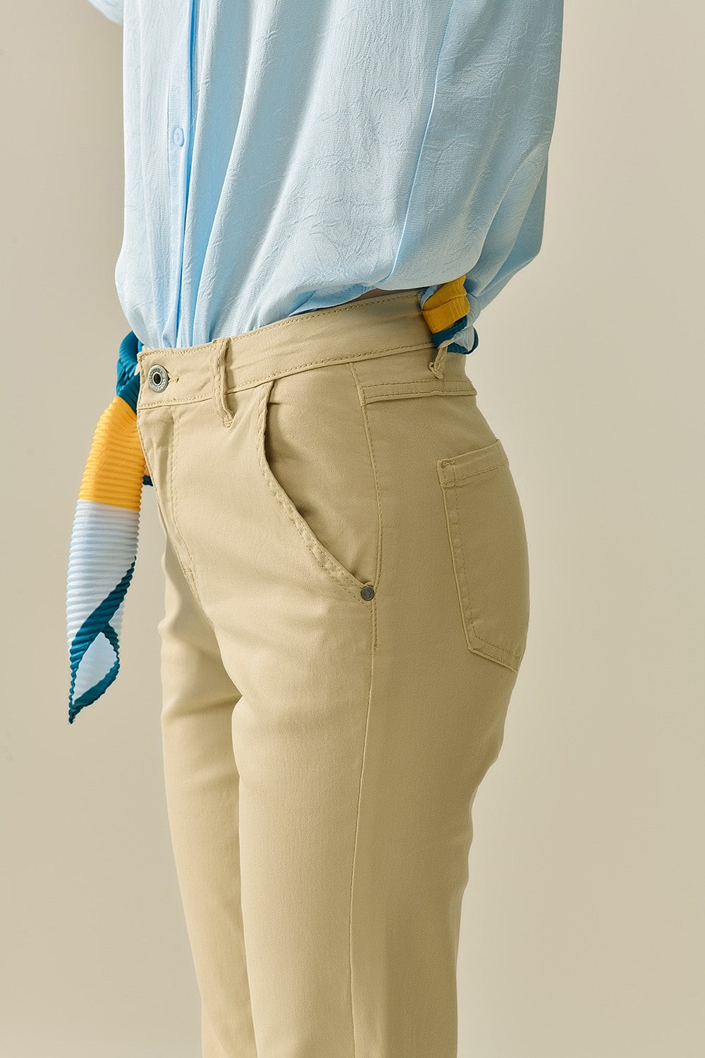 Comfy Stretchy Beige Flared Pants