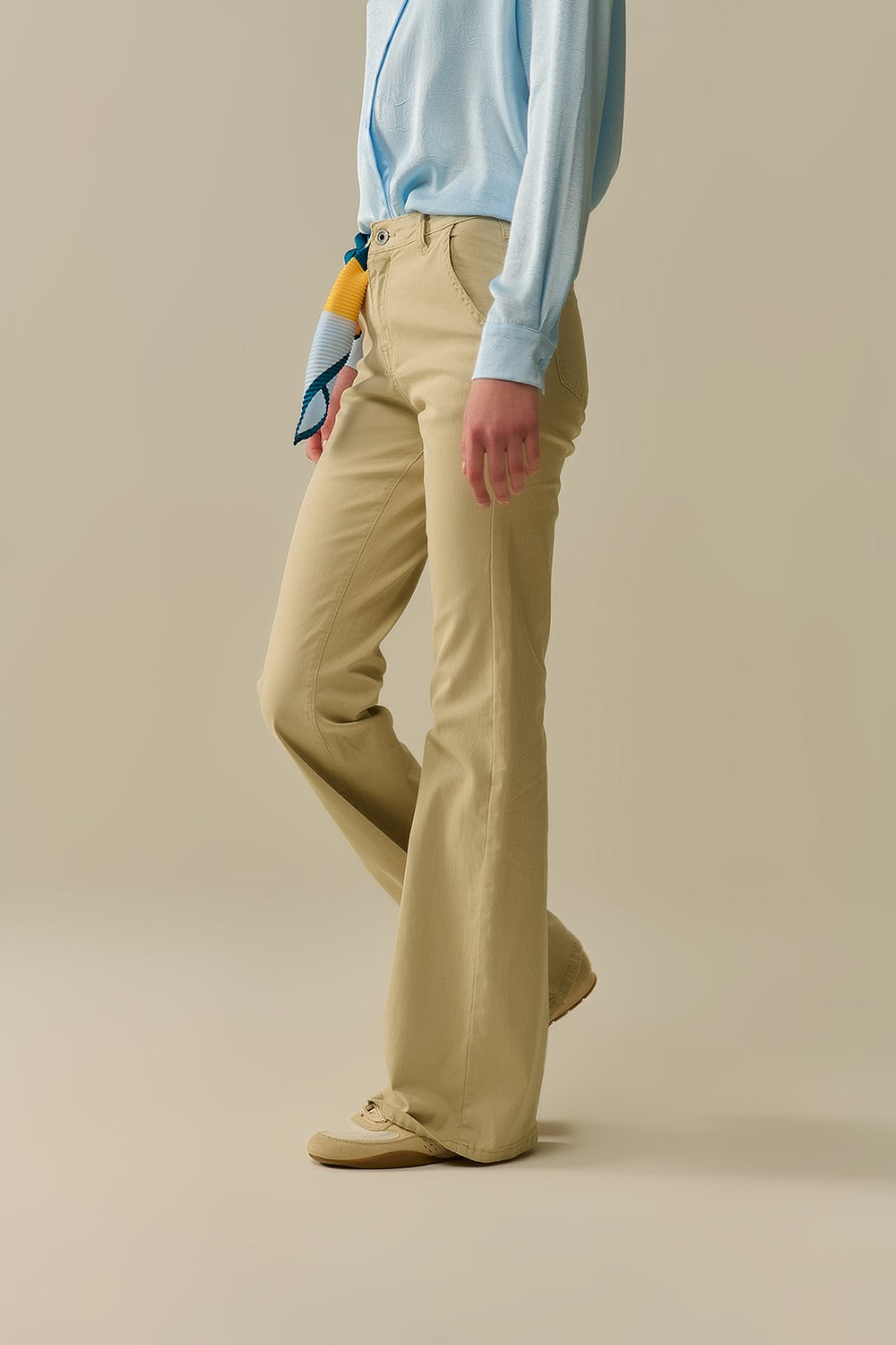 Comfy Stretchy Beige Flared Pants