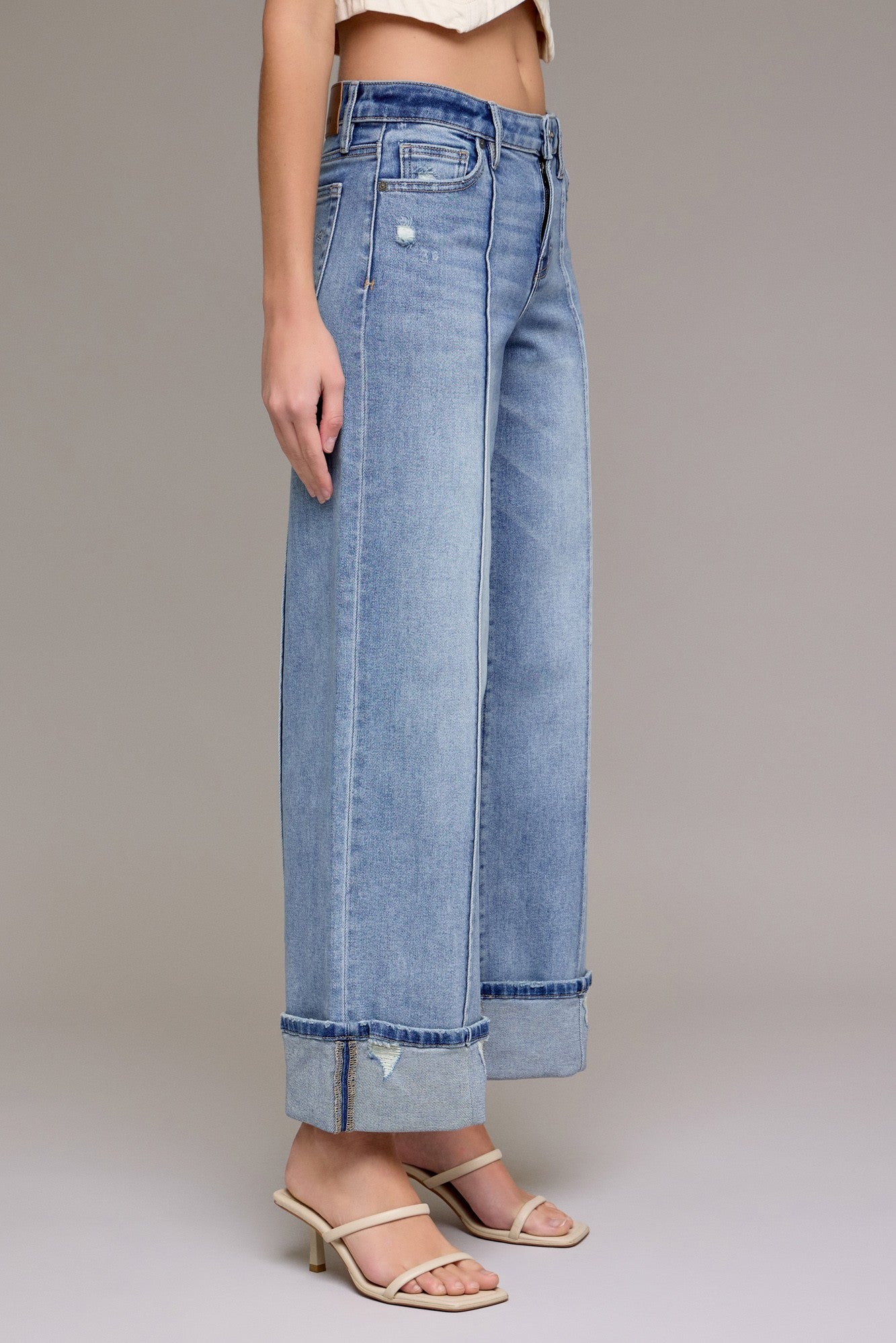 Hidden Jeans Pintuck Mid Rise Cuffed Wide Leg