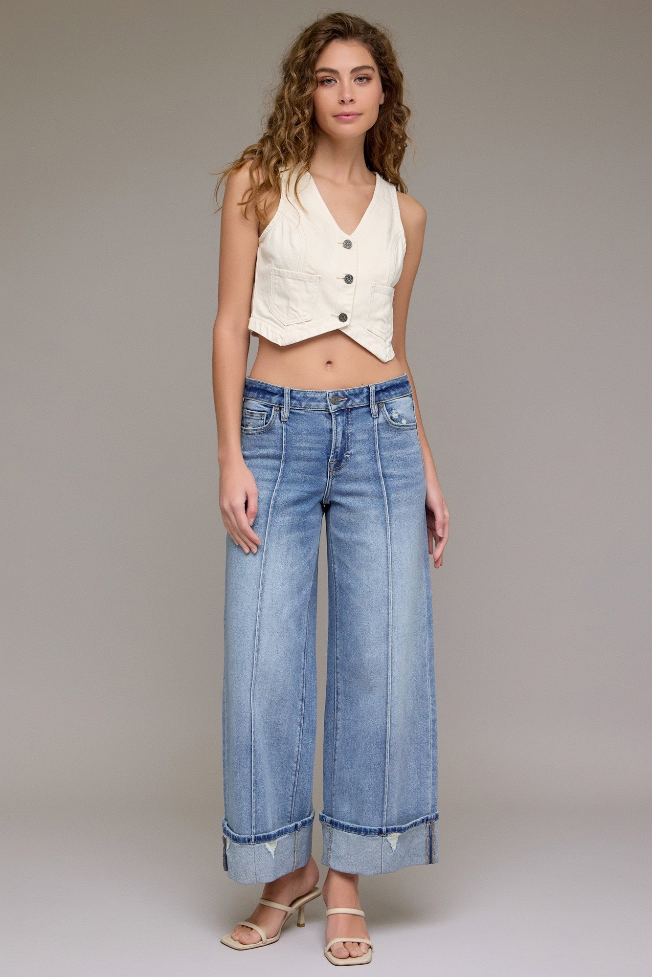 Hidden Jeans Pintuck Mid Rise Cuffed Wide Leg