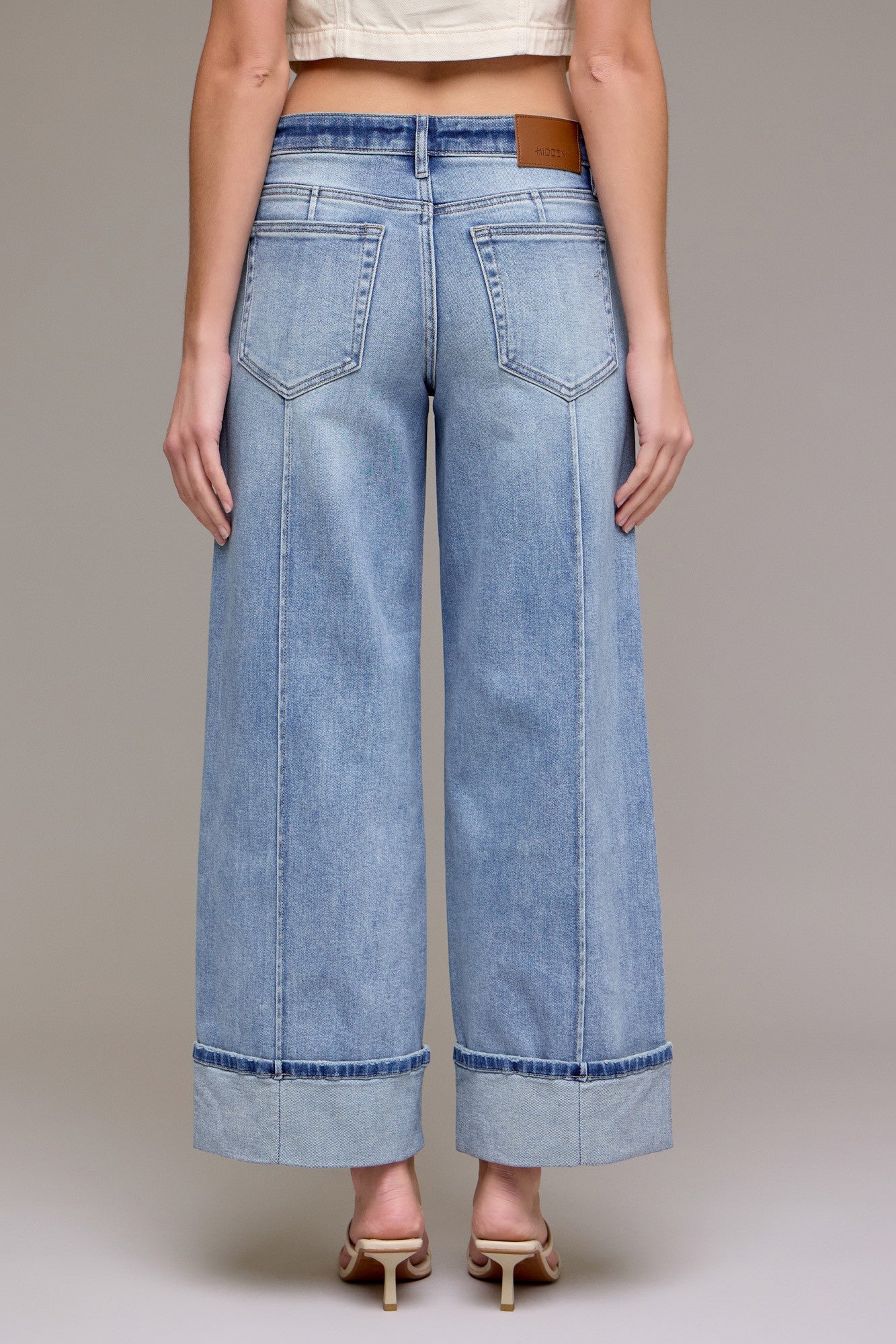 Hidden Jeans Pintuck Mid Rise Cuffed Wide Leg