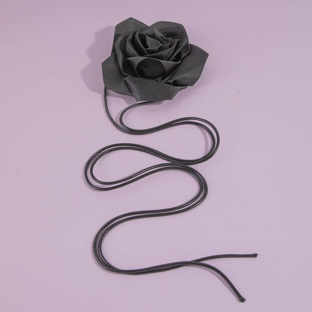 Satin Rose Flower Lariat Wrap Waist Belt
