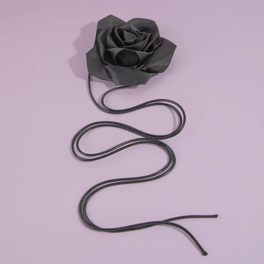 Satin Rose Flower Lariat Wrap Waist Belt