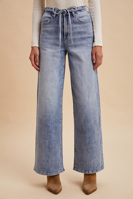 AnnieWear Tie Waist Wide Leg Jeans