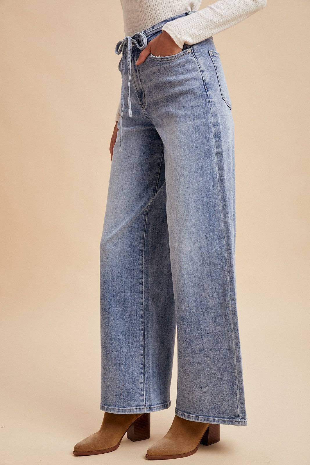 AnnieWear Tie Waist Wide Leg Jeans