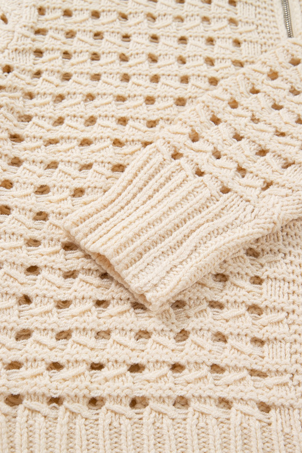 Hollowed Pattern Knit Zip Up Sweater Cardigan