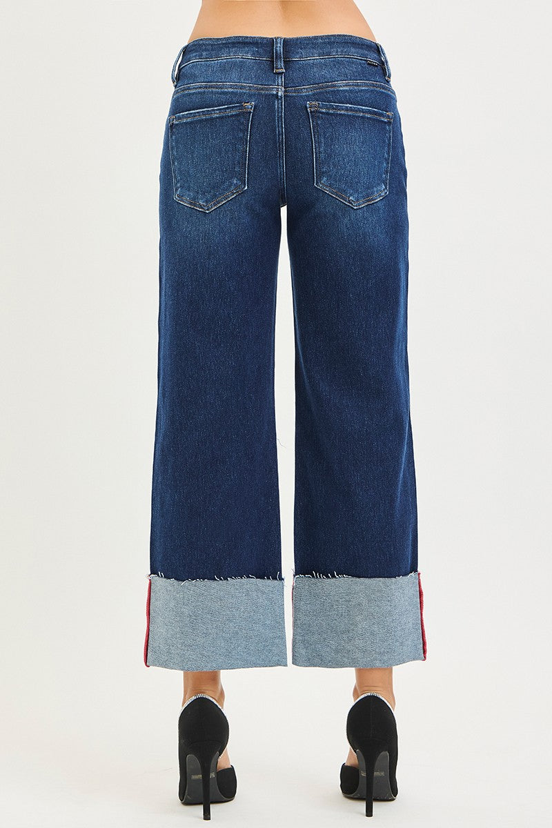 Risen Mid Rise Crop Wide Cuffed Jeans