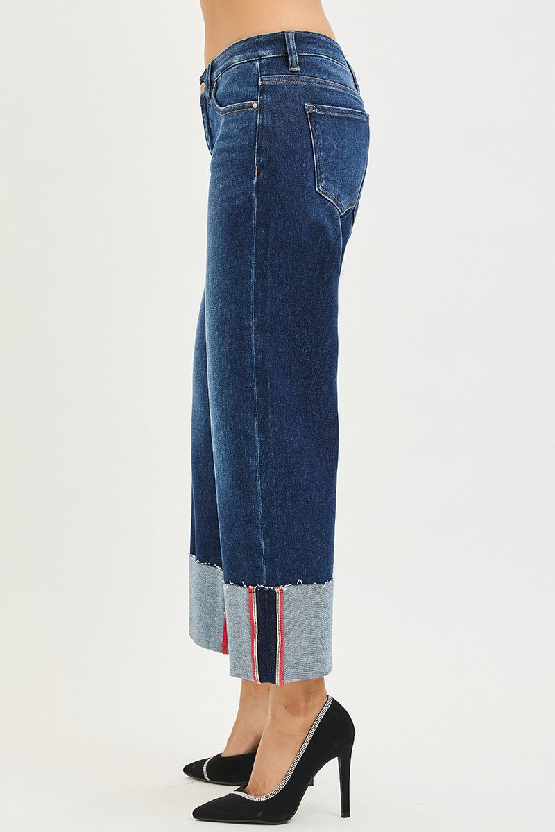 Risen Mid Rise Crop Wide Cuffed Jeans