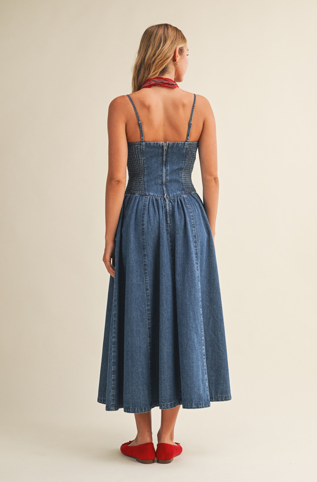 Seamed Full Skirt Denim Dress