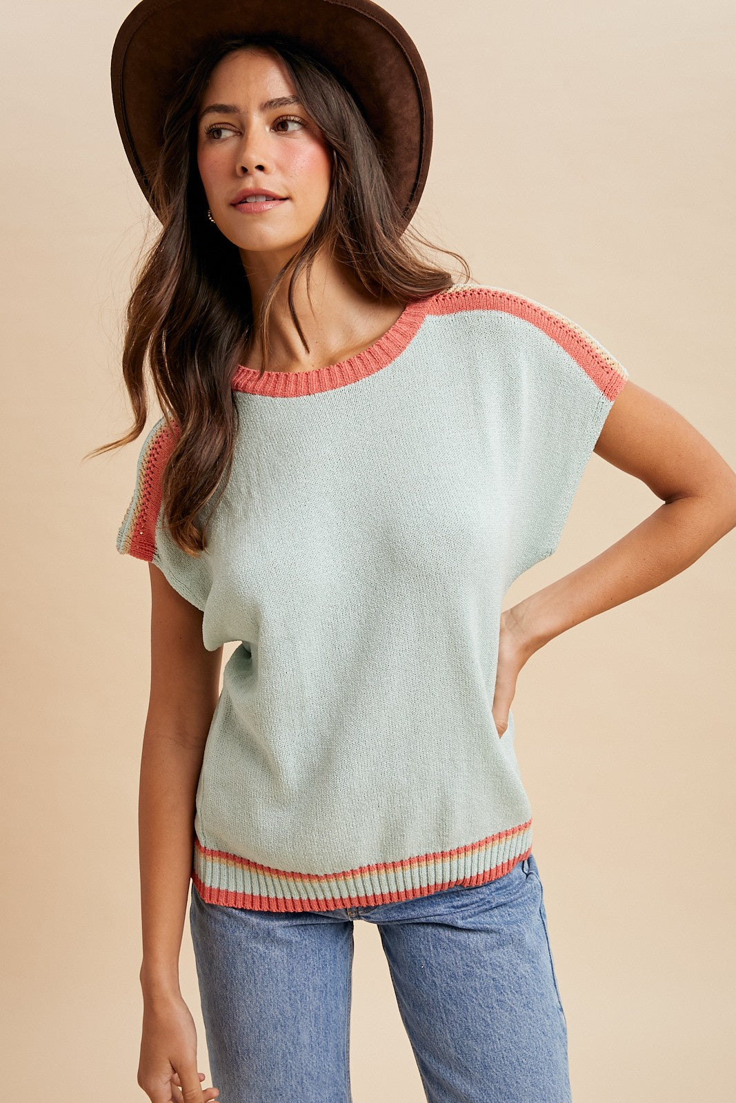 Stripe Color block Dolman Sleeve Sweater
