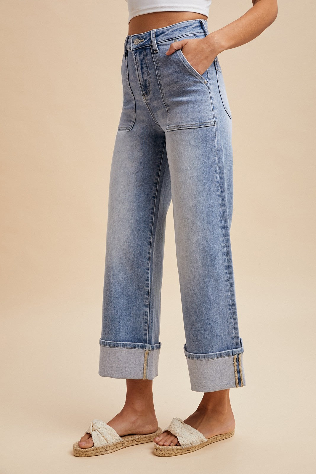 Annie Wear Comfort Stretch Wide Leg Cuff Jeans