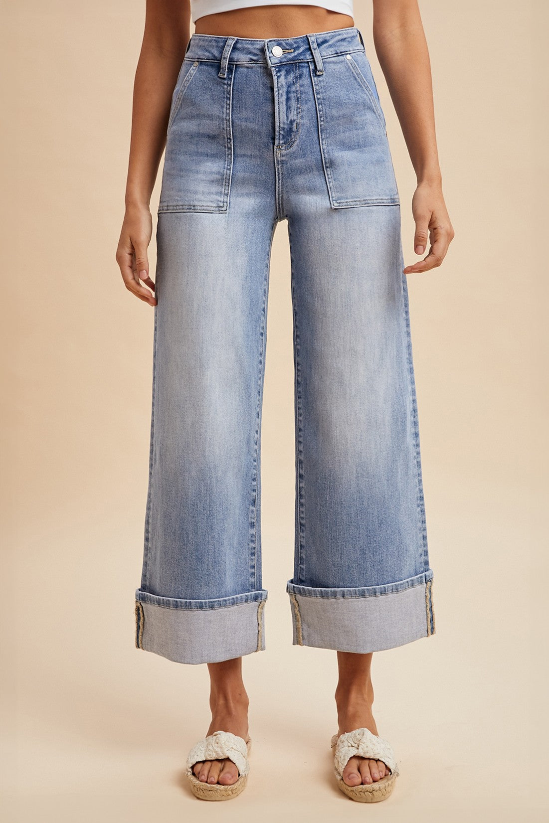 Annie Wear Comfort Stretch Wide Leg Cuff Jeans