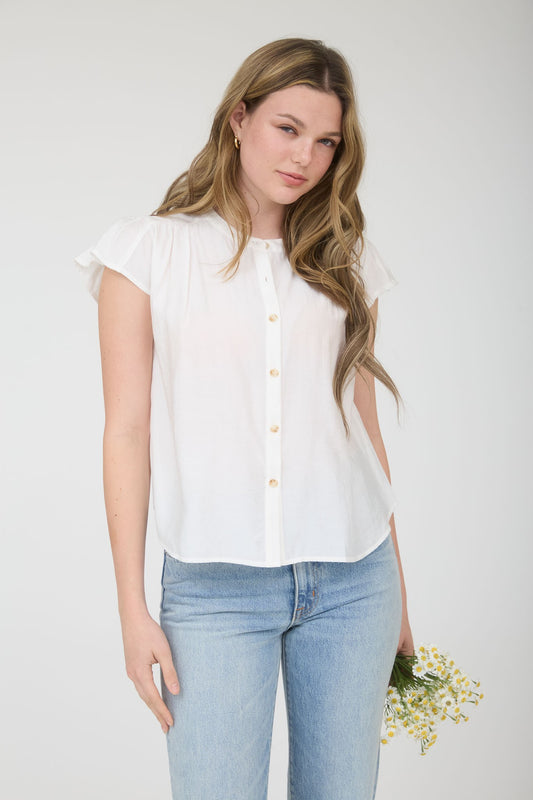Ruched Shoulder Ruffle Sleeve Top